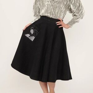 Batsheva black denim car skirt optical illusion 8